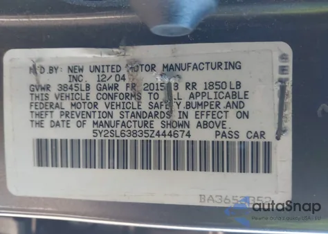 2005 Pontiac Vibe из США, поврежденный, VIN 5Y2SL63835Z444674